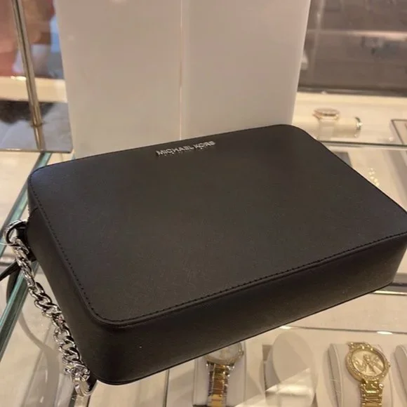 Michael Kors Jet Set Item Large East West Zip Crossbody Leather Black - Picture 13 of 16